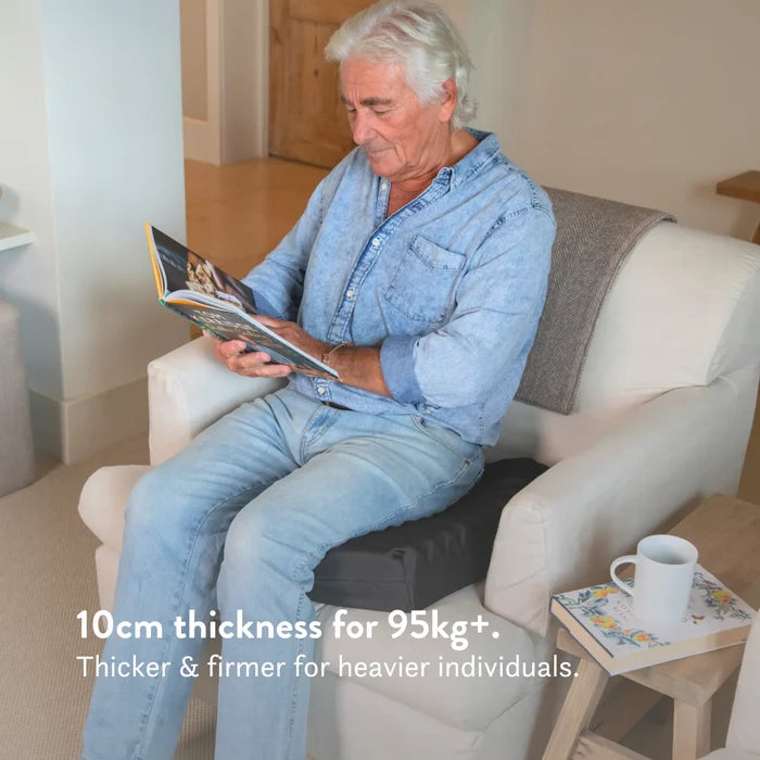 Sero Pressure Cushion Coccyx Cut Out - For tailbone pain and coccydynia. Discreet stretch cover available in different sizes and thicknesses. Handmade in the UK. 2 year guarantee.