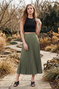 She + Sky Faux Suede Pleated Midi Skirt In Olive