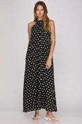 She + Sky Polka Dot Halter Maxi Dress In Black *FINAL SALE*