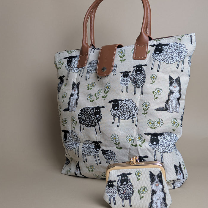 Sheep & Collie Tapestry Foldaway Bag & Purse Set