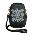 Silver Threads Phone Bag with intricate Métis art design and adjustable strap.