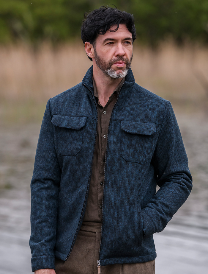 Skellig Wool Tweed Walking Jacket - Navy #color_navy