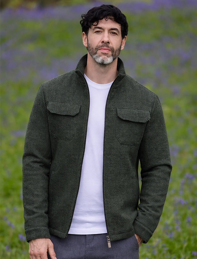 Skellig Wool Tweed Walking Jacket - Olive #color_olive