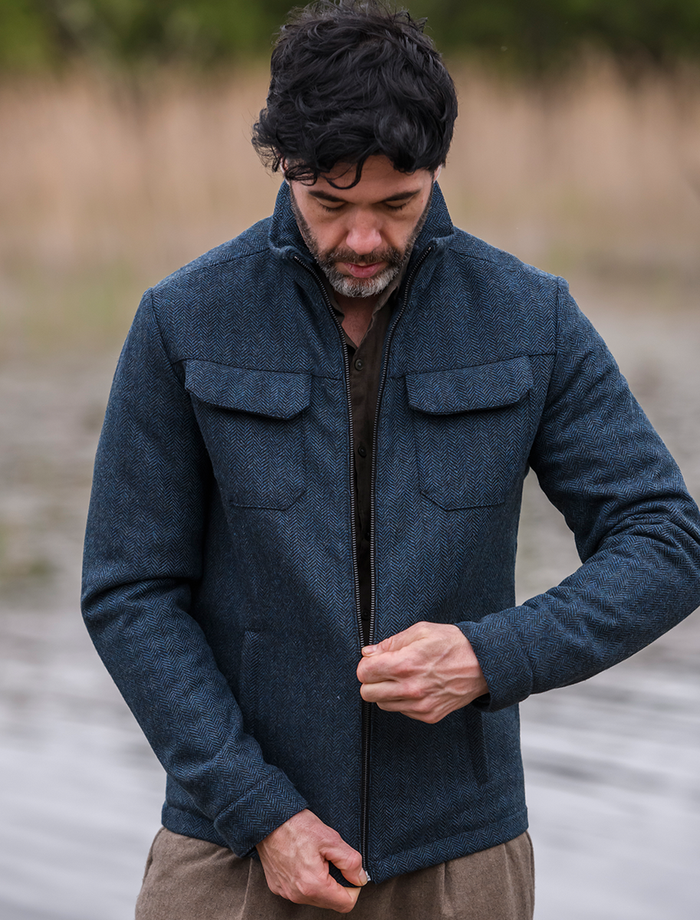 Skellig Wool Tweed Walking Jacket - Navy #color_navy