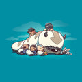 Classic Cotton T-shirt_TeeTurtle tropical blue Sleepy Gaang apparel featuring Aang, Katara, Sokka, Toph, Zuko and Momo from Avatar: The Last Airbender, all asleep and cuddling wtih Appa the Air Bison, who is also asleep, with a background of clouds.