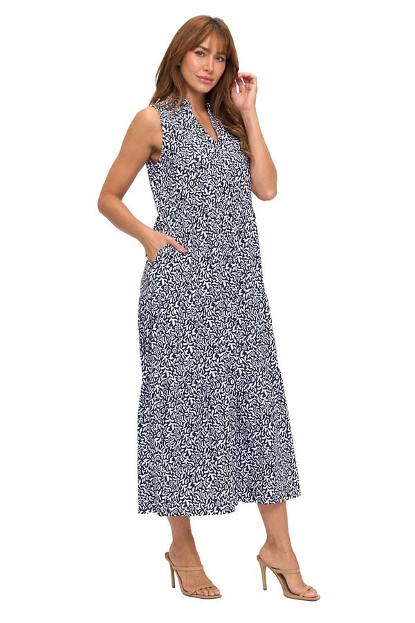 Sleeveless Geometric A-Line Midi Dress