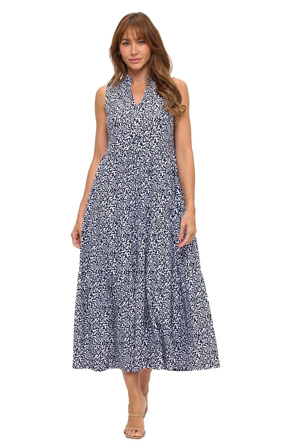 Sleeveless Geometric A-Line Midi Dress