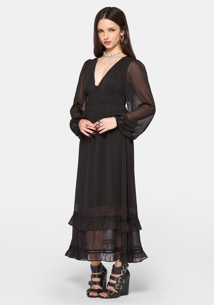 Sly Tiered Lace Trim Midaxi Dress