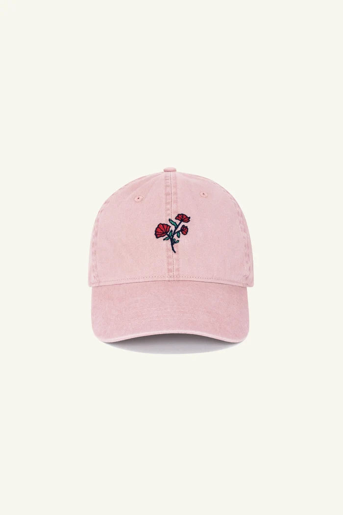 Contrast Small Rose embroidered hat in Washed Rose, organic cotton cap with subtle detail