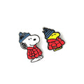 Snoopy and Woodstock red puffer enamel pin set with raised cartoon figures