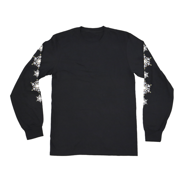 Snowflake Long Sleeve Tee featuring a unique indigenous snowflake design on the sleeves, perfect for winter warmth.
