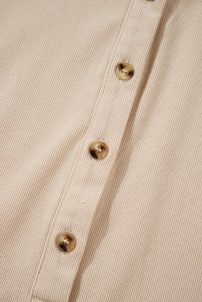 Soft Corduroy Half Button Collared Long Sleeve Mini Dress - Dresses/Mini Dresses