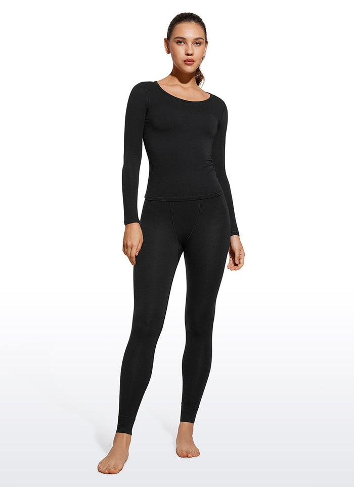 CRZ YOGA Women's Thermal Soft Base Layer Top Bottom Underwear Sets Black