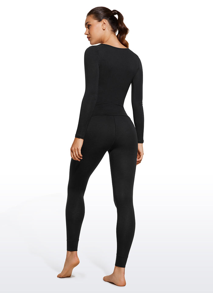 CRZ YOGA Women's Thermal Soft Base Layer Top Bottom Underwear Sets Black