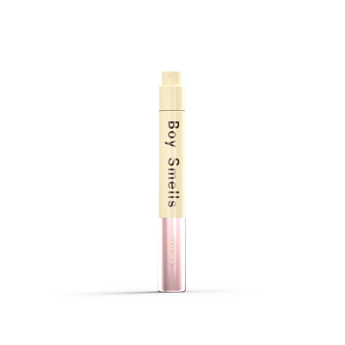 10ml fragrance roller bottle with gold cap and light pink liquid