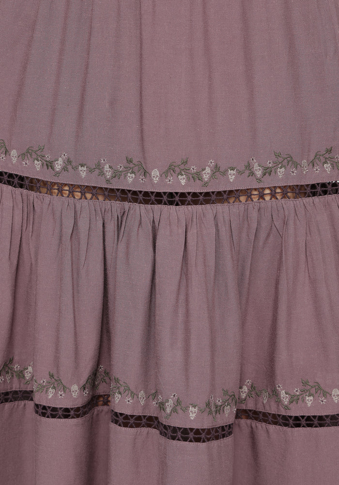 Solis Skull Embroidered Linen Midi Skirt