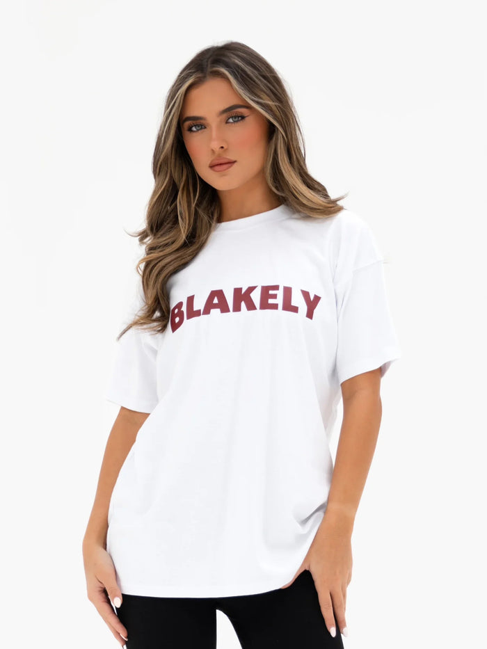 Sophia Oversized T-Shirt - White & Classic Red
