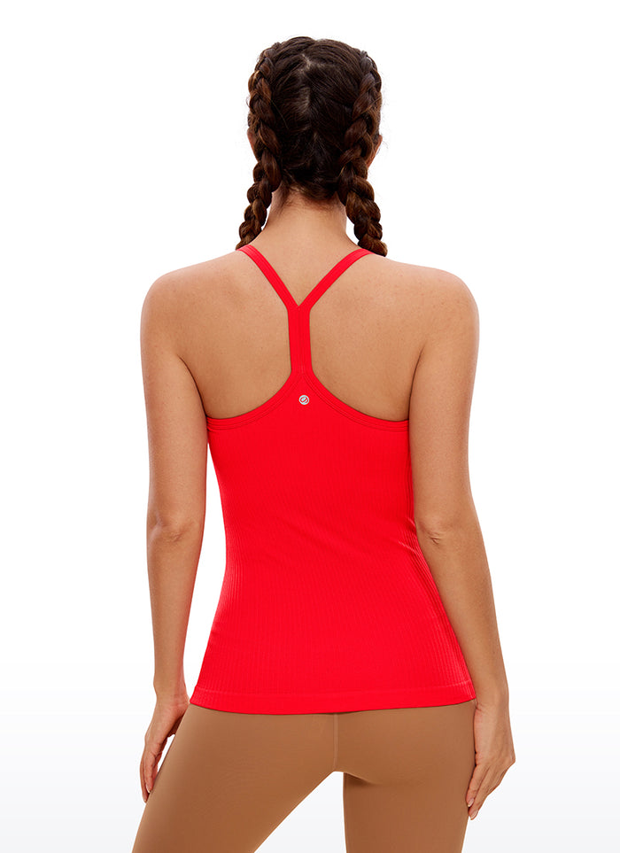 CRZ YOGA Women's Yoga Slim Fit Tops Seamless Built-in Bra Tank Y-back Deep Red