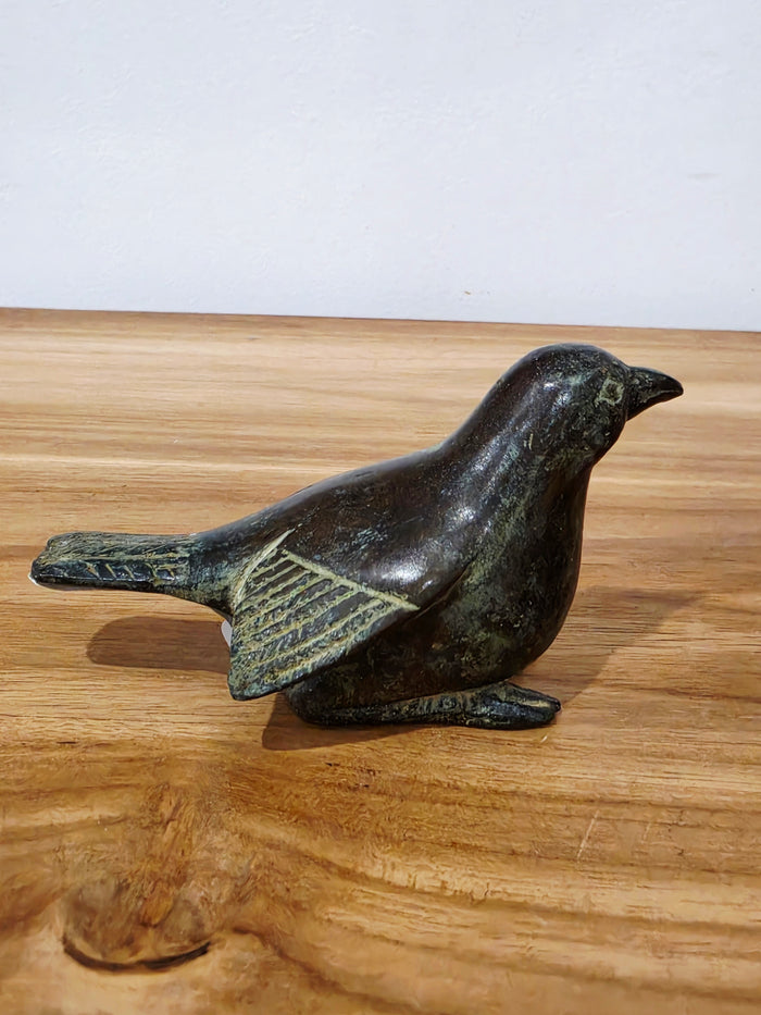 Srikandi - Brass Bird sitting - Antique Green