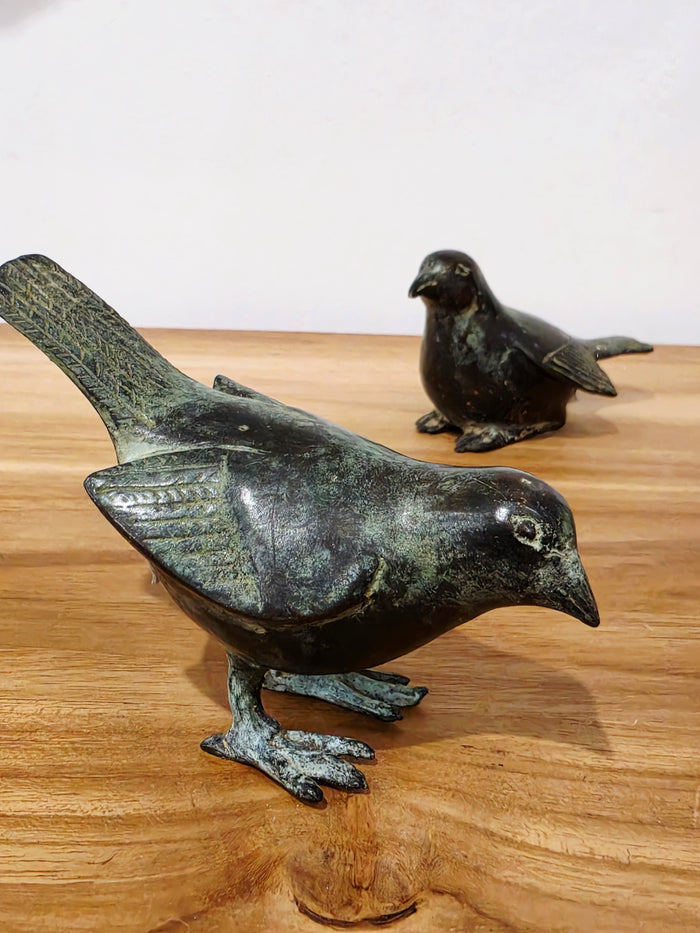 Srikandi - Brass Bird standing - Antique Green