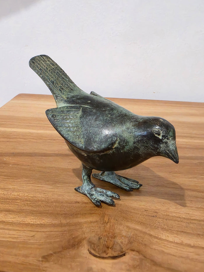 Srikandi - Brass Bird standing - Antique Green