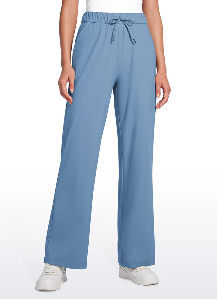 CRZ YOGA Women Stretch Straight Wide Leg Casual Pockets Pants 30.5” Universe Blue