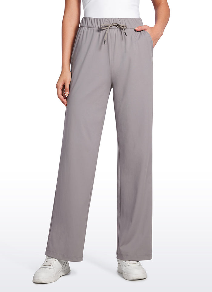 CRZ YOGA Women Stretch Straight Wide Leg Casual Pockets Pants 30.5” Dark Chrome