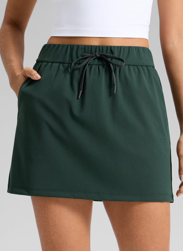 CRZ YOGA Women's Casual Golf Stretch High-Rise Drawstring Skirts 15" Legend Green