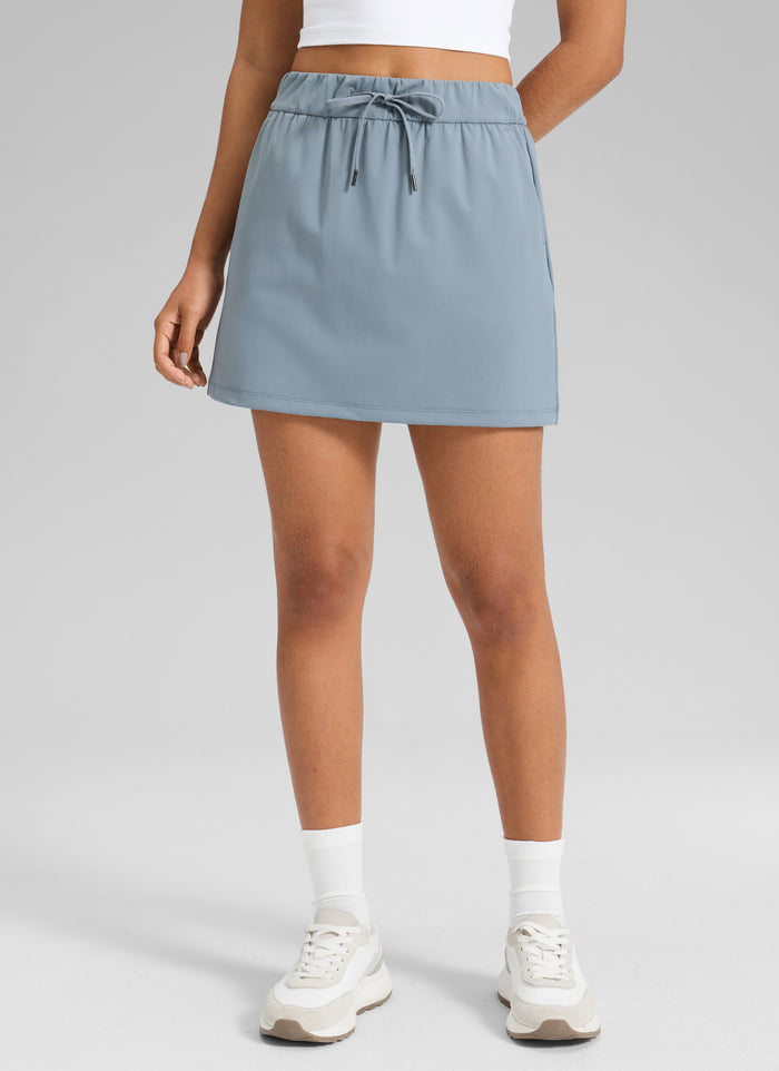 CRZ YOGA Women's Casual Golf Stretch High-Rise Drawstring Skirts 15" Belgian Blue