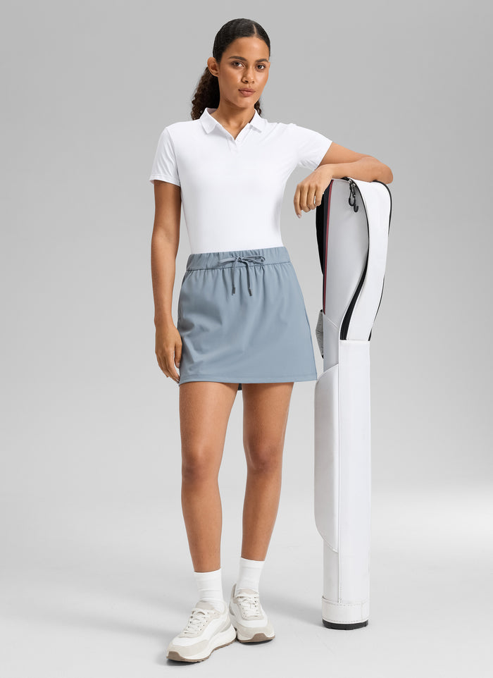 CRZ YOGA Women's Casual Golf Stretch High-Rise Drawstring Skirts 15" Belgian Blue