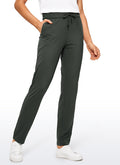 CRZ YOGA Women's Travel Slim Fit Stretch Drawstring Long Pants 31'' Grey Olive