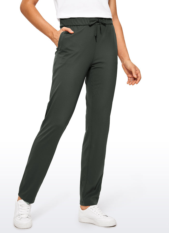CRZ YOGA Women's Travel Slim Fit Stretch Drawstring Long Pants 31'' Grey Olive