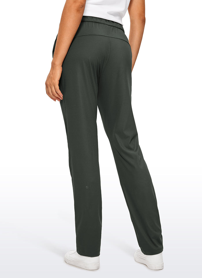 CRZ YOGA Women's Travel Slim Fit Stretch Drawstring Long Pants 31'' Grey Olive