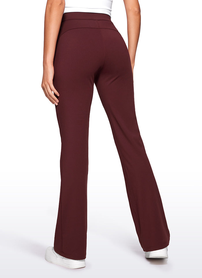 CRZ YOGA  Womens Flare  Pants Casual High Waisted with Zip Pockets Red Merlot