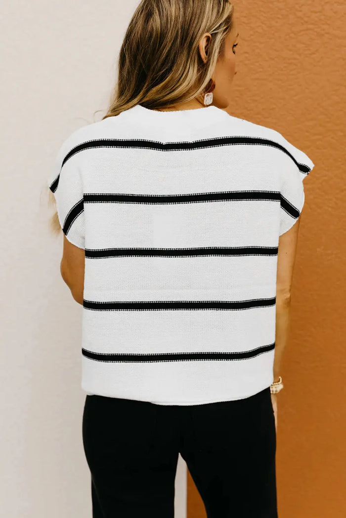 White Striped Batwing Sleeve Sweater Tee - Sweaters & Cardigans/Sweater Vests