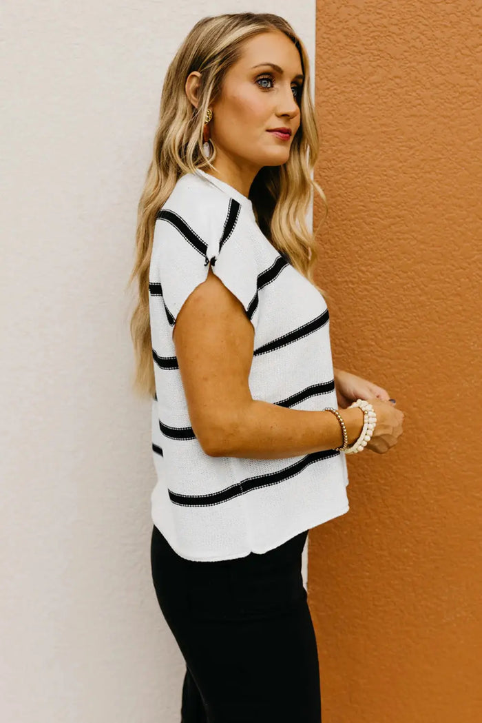 White Striped Batwing Sleeve Sweater Tee - Sweaters & Cardigans/Sweater Vests