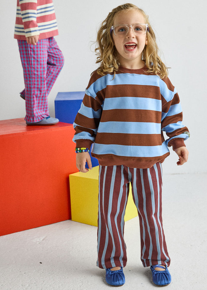 Striped French Terry Pant - Burgundy & Blue