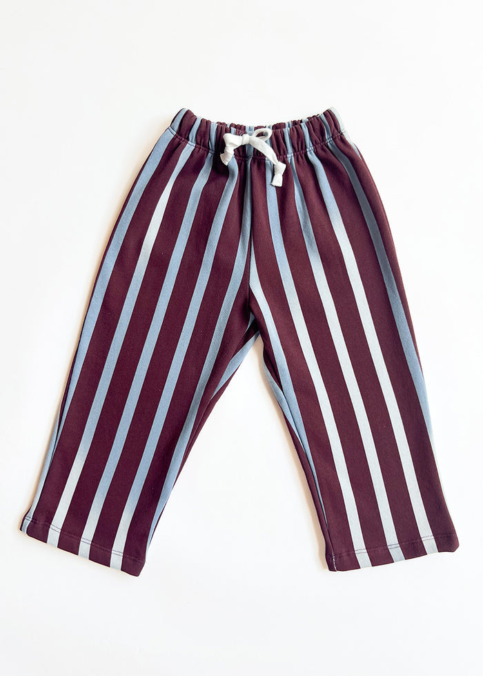 Striped French Terry Pant - Burgundy & Blue
