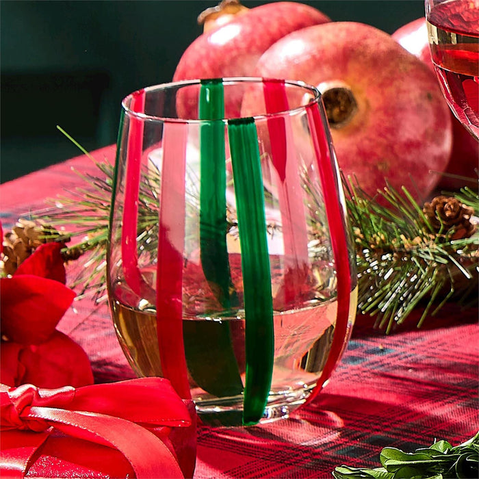 Striped Stemless Wine Glass of Happy Cheer Two’s Company Stemless Wine