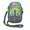 Strong Earth Woman Phone Bag featuring colorful art by Métis artist Leah Dorion, highlighting women's connection to the earth.