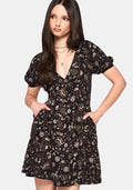 Sylra Ditsy Folk Print Tie Back Tiered Mini Dress