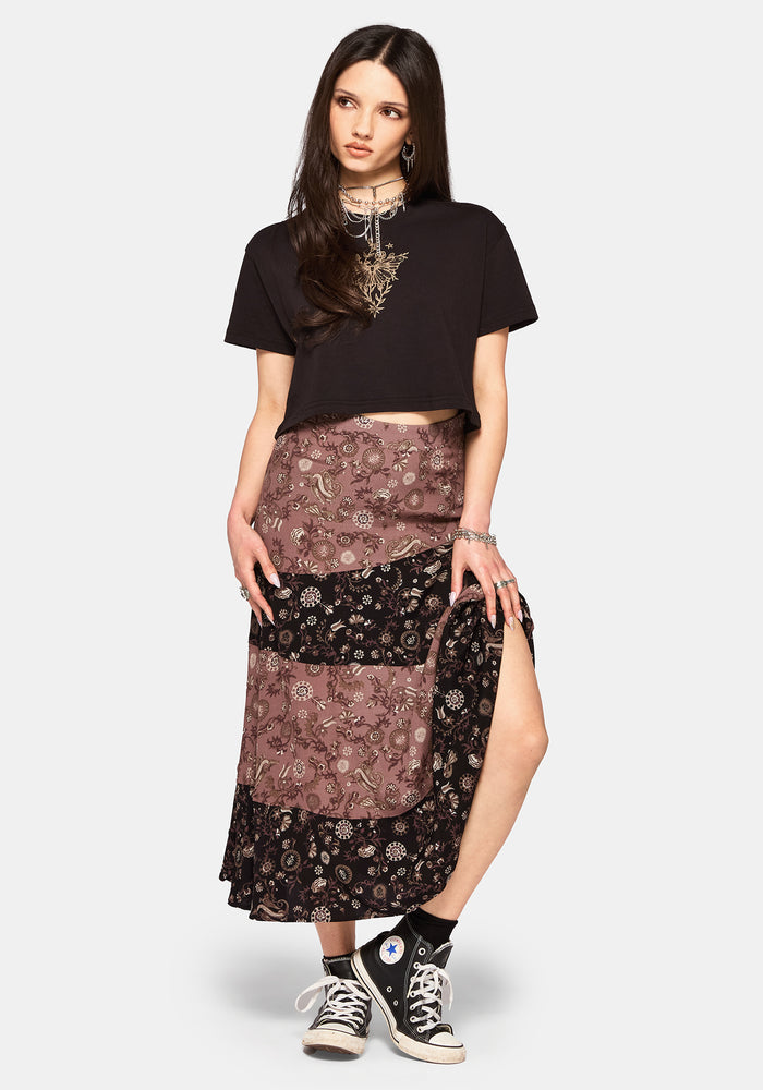 Sylra Ditsy Folk Spliced Midi Skirt