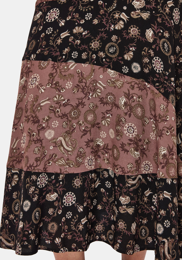 Sylra Ditsy Folk Spliced Midi Skirt