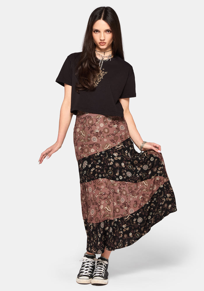 Sylra Ditsy Folk Spliced Midi Skirt