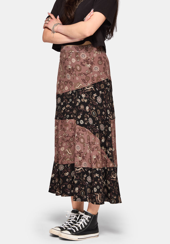 Sylra Ditsy Folk Spliced Midi Skirt