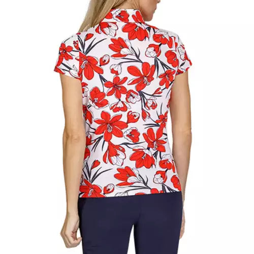Tail Hester Short Sleeve Top w/ Zip Mock Neck in Crocus Fields Size L MSP$93