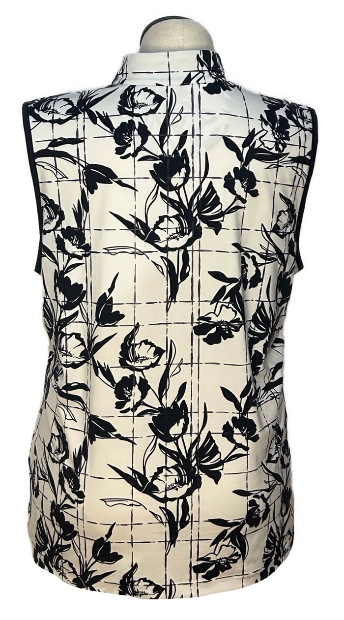 Tail Women's Black & White Grid Floral Print Sleeveless Golf Top Size XXL