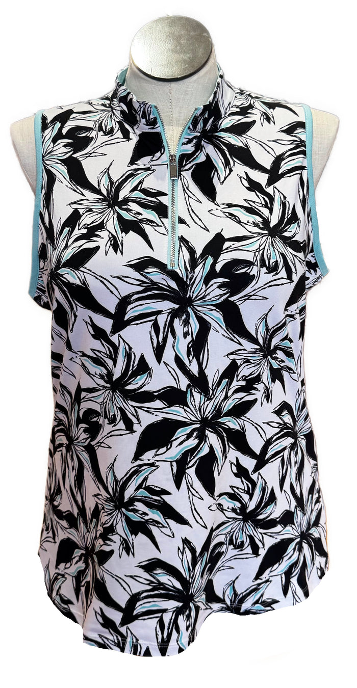 Tail Women's White, Black & Teal Floral Print Sleeveless Golf Top Size XXL