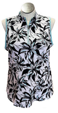 Tail Women's White, Black & Teal Floral Print Sleeveless Golf Top Size XXL