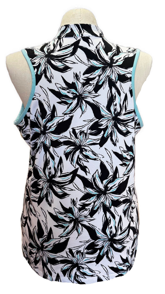 Tail Women's White, Black & Teal Floral Print Sleeveless Golf Top Size XXL